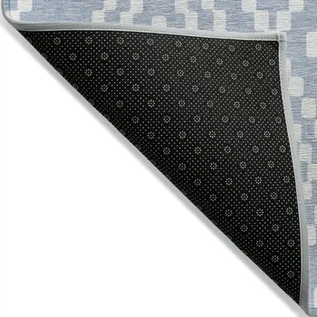 5' X 8' Denim Blue And Ivory Geometric Washable Indoor Outdoor Area Rug