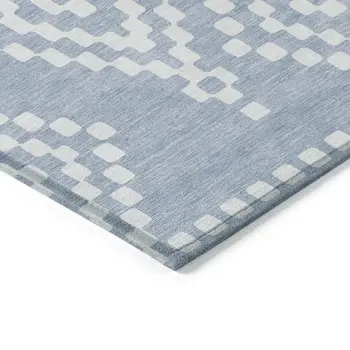 5' X 8' Denim Blue And Ivory Geometric Washable Indoor Outdoor Area Rug