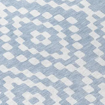 8' Denim Blue And Ivory Round Geometric Washable Indoor Outdoor Area Rug