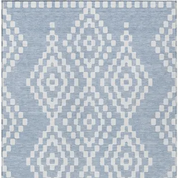 8' X 10' Denim Blue And Ivory Geometric Washable Indoor Outdoor Area Rug