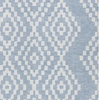 8' X 10' Denim Blue And Ivory Geometric Washable Indoor Outdoor Area Rug