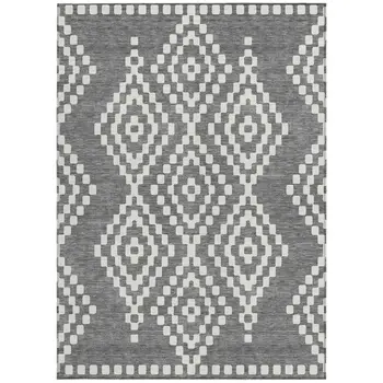 3' X 5' Gray And Ivory Geometric Washable Indoor Outdoor Area Rug