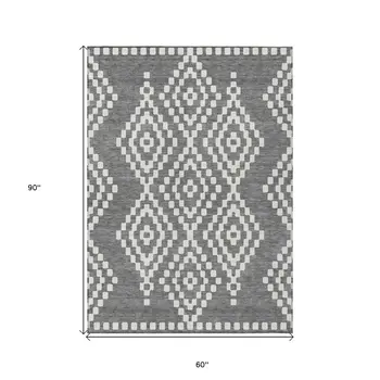 5' X 8' Gray And Ivory Geometric Washable Indoor Outdoor Area Rug