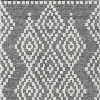 8' X 10' Gray And Ivory Geometric Washable Indoor Outdoor Area Rug