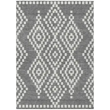 10' X 14' Gray And Ivory Geometric Washable Indoor Outdoor Area Rug