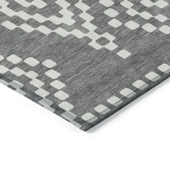 10' X 14' Gray And Ivory Geometric Washable Indoor Outdoor Area Rug