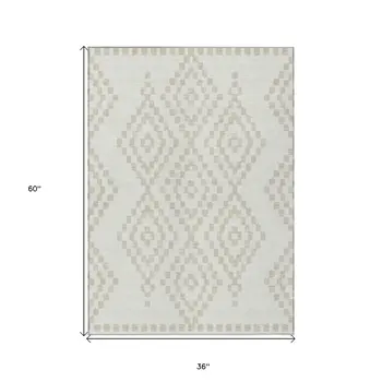 3' X 5' Ivory And Beige Geometric Washable Indoor Outdoor Area Rug
