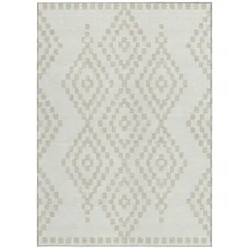 5' X 8' Ivory And Beige Geometric Washable Indoor Outdoor Area Rug