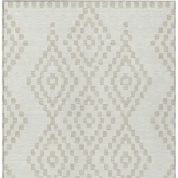 8' X 10' Ivory And Beige Geometric Washable Indoor Outdoor Area Rug