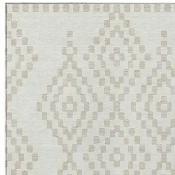 8' X 10' Ivory And Beige Geometric Washable Indoor Outdoor Area Rug