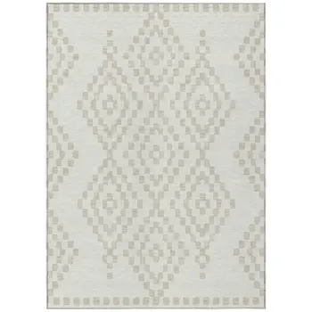 10' X 14' Ivory And Beige Geometric Washable Indoor Outdoor Area Rug