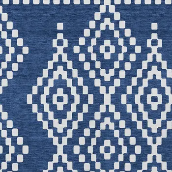 3' X 5' Navy Blue And Ivory Geometric Washable Indoor Outdoor Area Rug