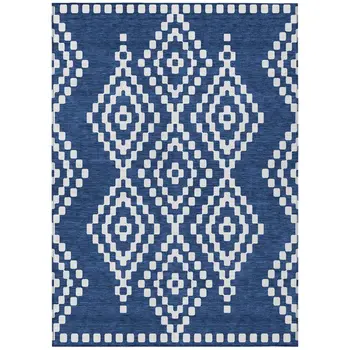 5' X 8' Navy Blue And Ivory Geometric Washable Indoor Outdoor Area Rug