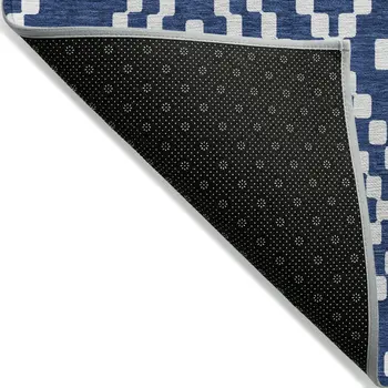 8' X 10' Navy Blue And Ivory Geometric Washable Indoor Outdoor Area Rug