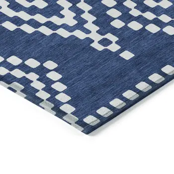 8' X 10' Navy Blue And Ivory Geometric Washable Indoor Outdoor Area Rug
