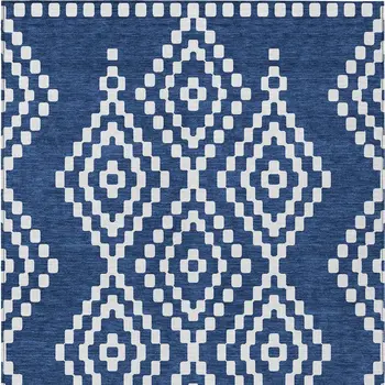 8' X 10' Navy Blue And Ivory Geometric Washable Indoor Outdoor Area Rug
