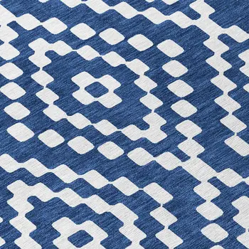 8' X 10' Navy Blue And Ivory Geometric Washable Indoor Outdoor Area Rug