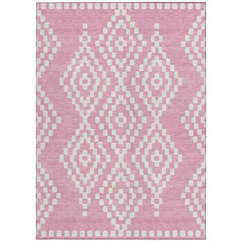 3' X 5' Pink And Ivory Geometric Washable Indoor Outdoor Area Rug