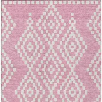 5' X 8' Pink And Ivory Geometric Washable Indoor Outdoor Area Rug