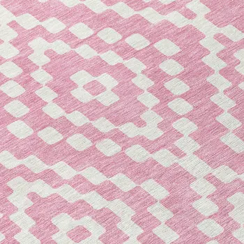 9' X 12' Pink And Ivory Geometric Washable Indoor Outdoor Area Rug