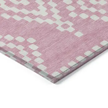 10' X 14' Pink And Ivory Geometric Washable Indoor Outdoor Area Rug