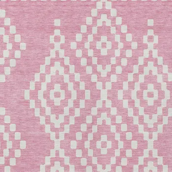10' X 14' Pink And Ivory Geometric Washable Indoor Outdoor Area Rug