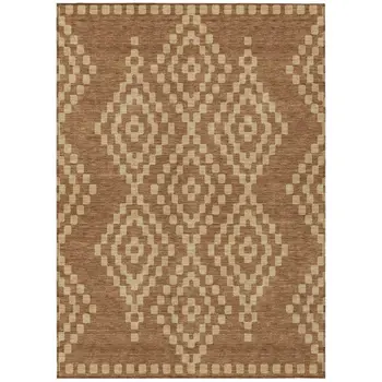 3' X 5' Brown And Beige Geometric Washable Indoor Outdoor Area Rug