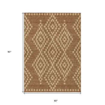 5' X 8' Brown And Beige Geometric Washable Indoor Outdoor Area Rug