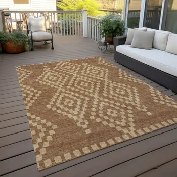 5' X 8' Brown And Beige Geometric Washable Indoor Outdoor Area Rug