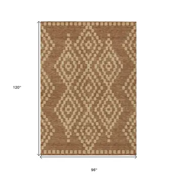 8' X 10' Brown And Beige Geometric Washable Indoor Outdoor Area Rug