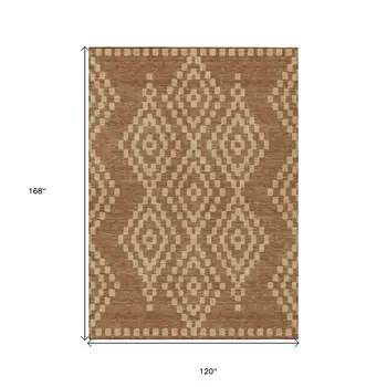 10' X 14' Brown And Beige Geometric Washable Indoor Outdoor Area Rug