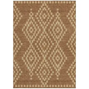 10' X 14' Brown And Beige Geometric Washable Indoor Outdoor Area Rug