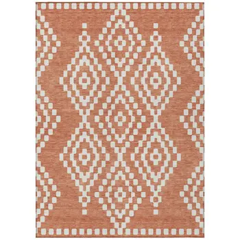 3' X 5' Salmon And Ivory Geometric Washable Indoor Outdoor Area Rug