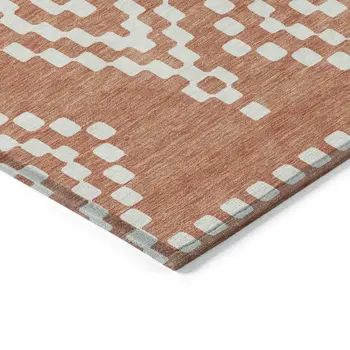 3' X 5' Salmon And Ivory Geometric Washable Indoor Outdoor Area Rug