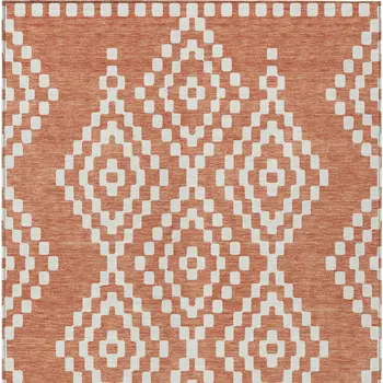 3' X 5' Salmon And Ivory Geometric Washable Indoor Outdoor Area Rug