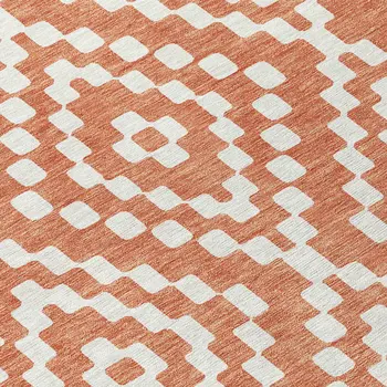 3' X 5' Salmon And Ivory Geometric Washable Indoor Outdoor Area Rug