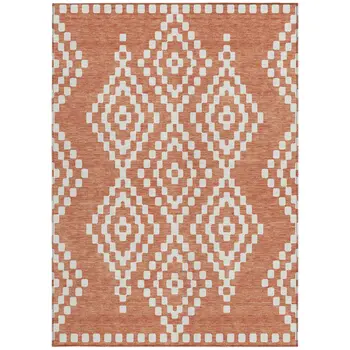 5' X 8' Salmon And Ivory Geometric Washable Indoor Outdoor Area Rug