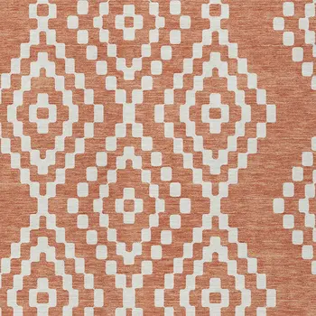 10' X 14' Salmon And Ivory Geometric Washable Indoor Outdoor Area Rug