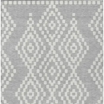 5' X 8' Silver And Ivory Geometric Washable Indoor Outdoor Area Rug