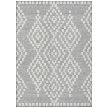 5' X 8' Silver And Ivory Geometric Washable Indoor Outdoor Area Rug