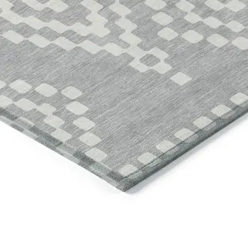 5' X 8' Silver And Ivory Geometric Washable Indoor Outdoor Area Rug