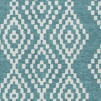 3' X 5' Teal Blue And Ivory Geometric Washable Indoor Outdoor Area Rug