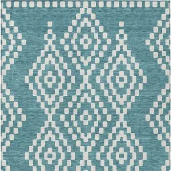 5' X 8' Teal Blue And Ivory Geometric Washable Indoor Outdoor Area Rug