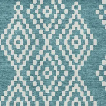 5' X 8' Teal Blue And Ivory Geometric Washable Indoor Outdoor Area Rug
