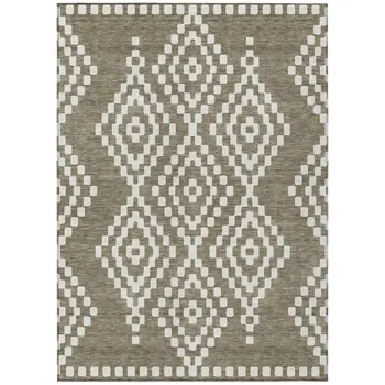3' X 5' Taupe And Ivory Geometric Washable Indoor Outdoor Area Rug