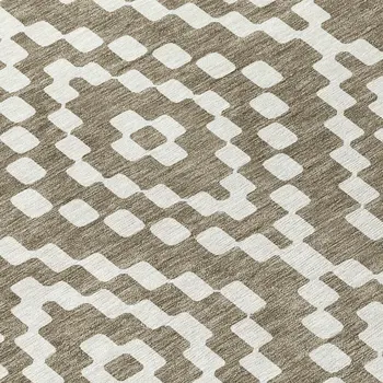 3' X 5' Taupe And Ivory Geometric Washable Indoor Outdoor Area Rug