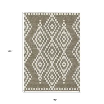 8' X 10' Taupe And Ivory Geometric Washable Indoor Outdoor Area Rug