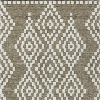 9' X 12' Taupe And Ivory Geometric Washable Indoor Outdoor Area Rug