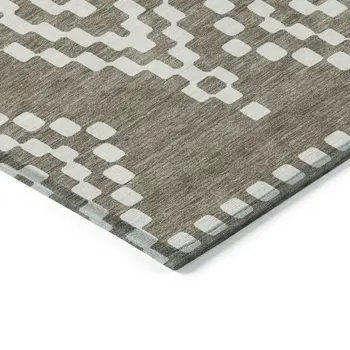 9' X 12' Taupe And Ivory Geometric Washable Indoor Outdoor Area Rug