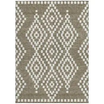 10' X 14' Taupe And Ivory Geometric Washable Indoor Outdoor Area Rug
